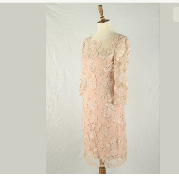 ❌SOLD❌DRESS by Vera Wang Nude Lace Sequins Dress 6 - Picture 2 of 6